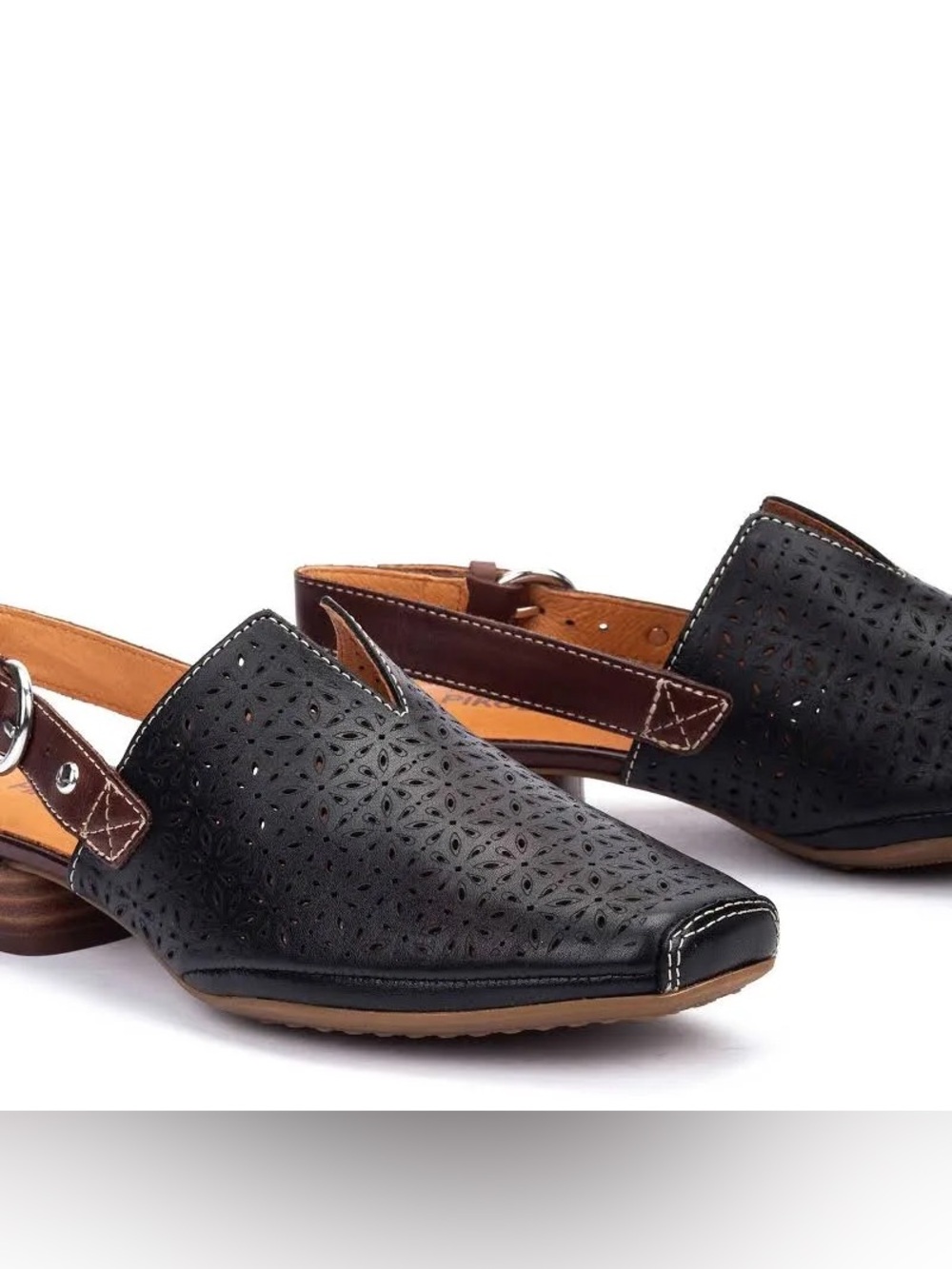 PIKOLINOS Black and Brown Laser-Cut Leather Slip-On Loafers